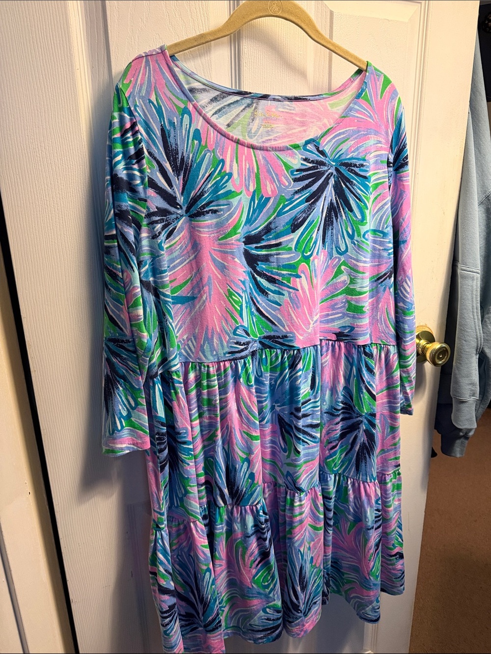 Lily Pulitzer Pink Blue Floral Tiered Dress